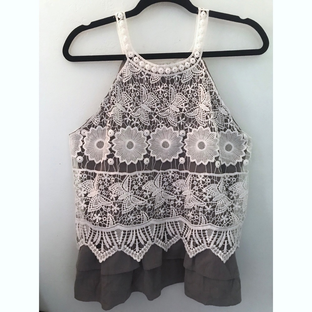 Gray and White SHEIN Lace Tank Top New W/O Tags